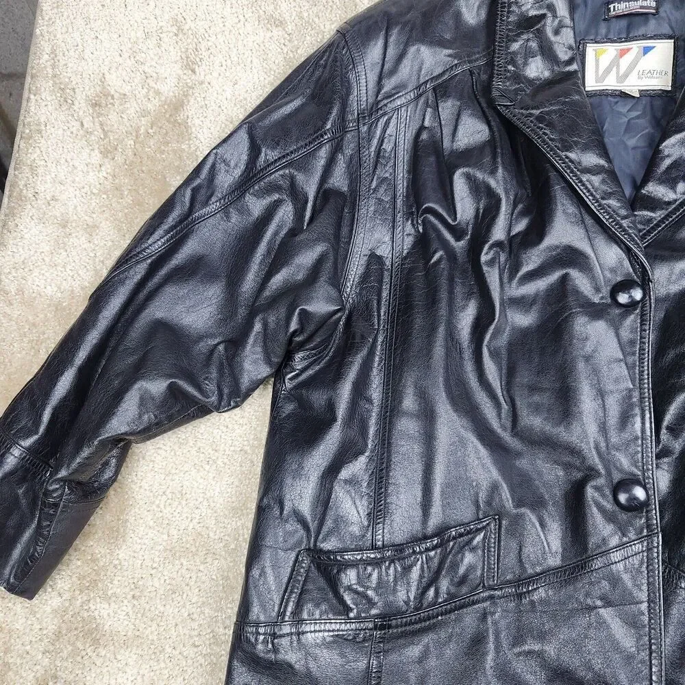 Leather by Wilsons Mens Black Medium Vintage Leather Coat With Pockets Long